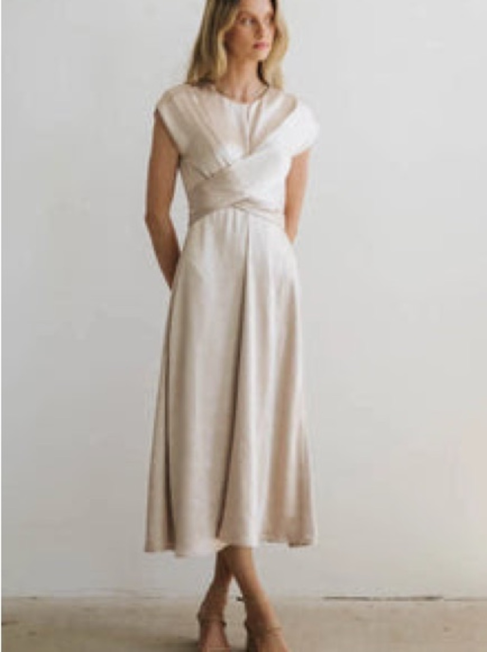 Elegant champagne Cross-Front Midi Dress